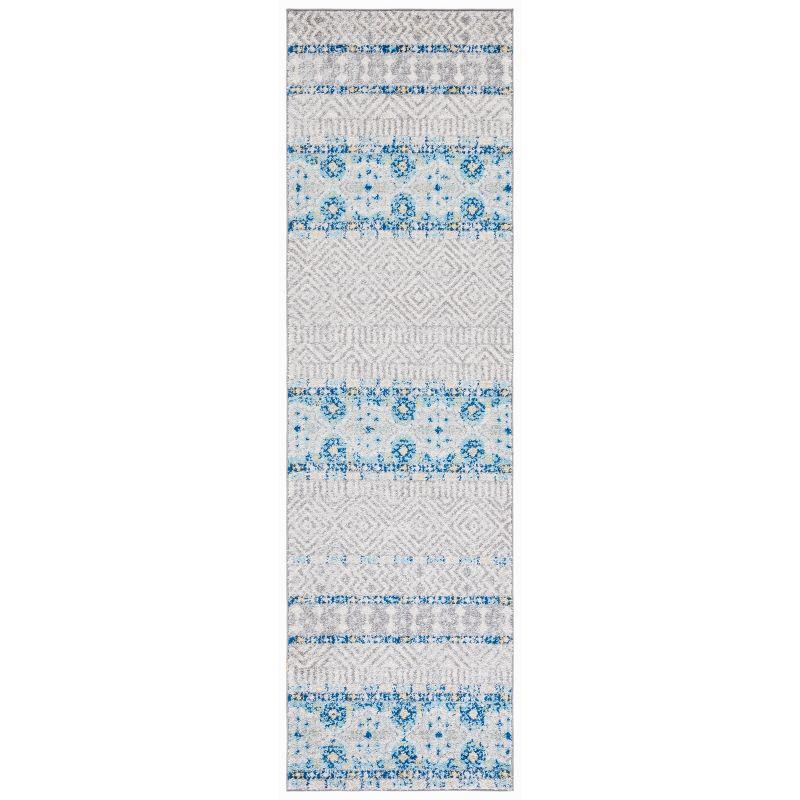 Gray and Turquoise Synthetic Easy Care Runner Rug