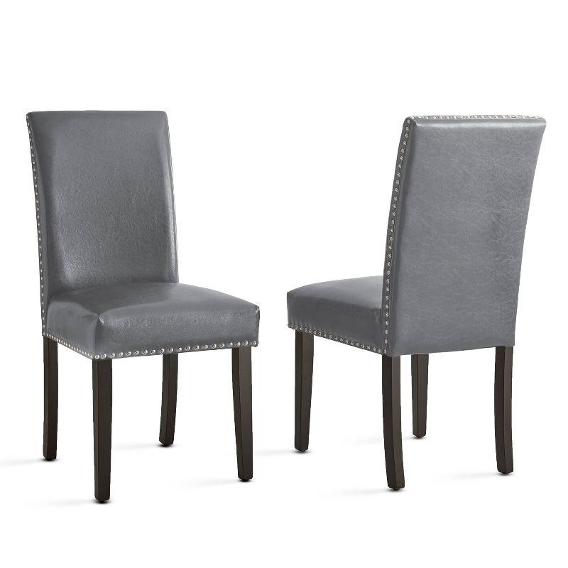 Verano Gray Faux Leather Parsons Side Chairs with Nailhead Trim