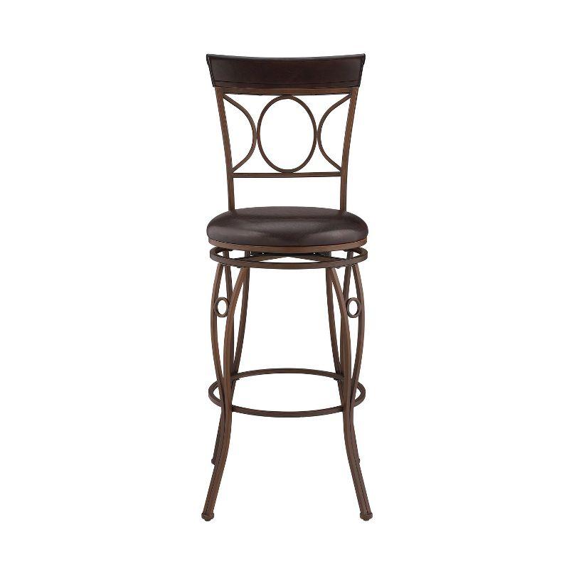 29.9" Circles Back Upholstery Swivel Seat Barstool Metal/Brown - Linon: Faux Leather, Foam Cushion, Fixed Height