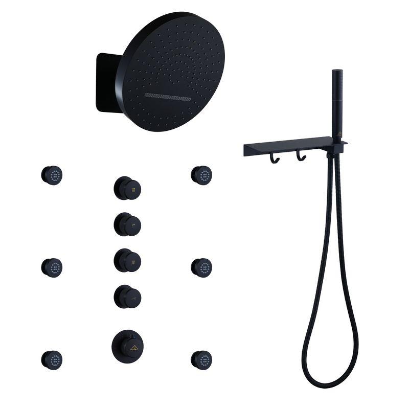 CASAINC KCHS0005-12MB Rainfall Thermostatic Shower System with Body Jets, 2-Sprays Shower Head and a Shelf
