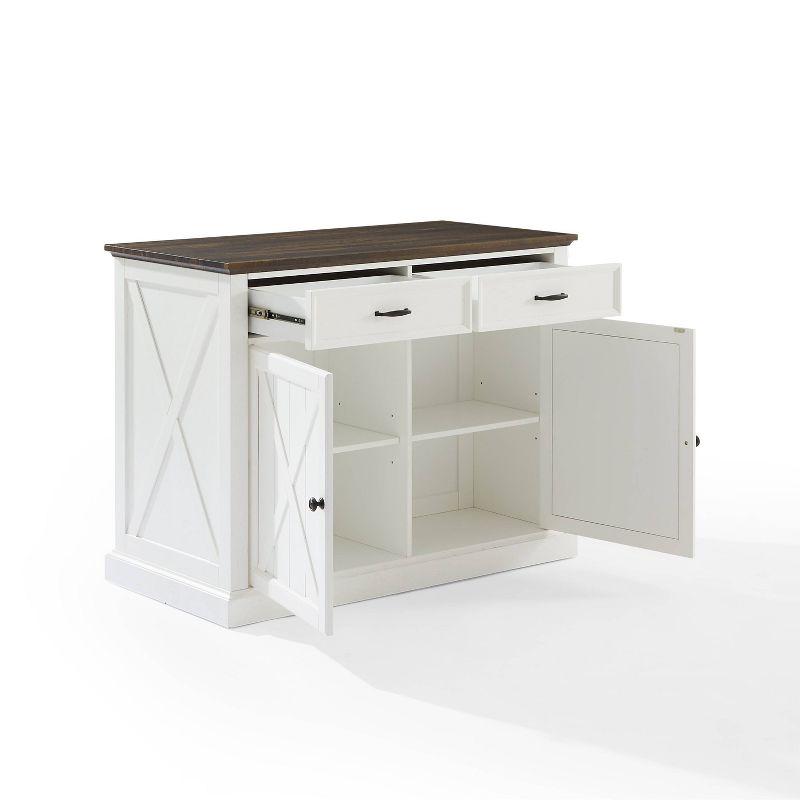 Clifton Kitchen Island Distressed White/Brown - Crosley: Adjustable Shelves, Storage Cart, Farmhouse Design