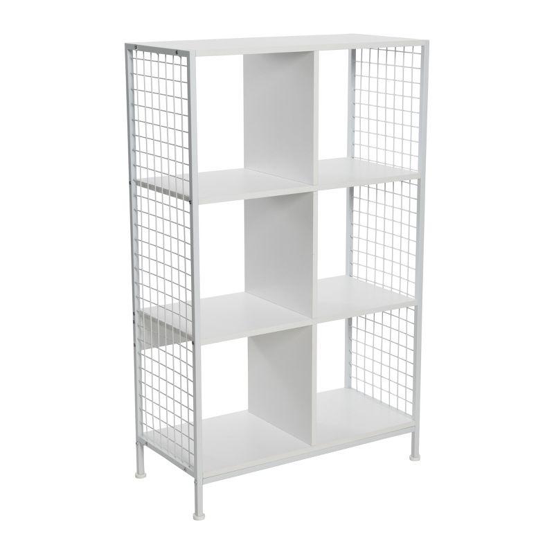 Household Essentials Trellis Open Storage Bookshelf with 6 Cube Compartments Scandinavian White and White Metal