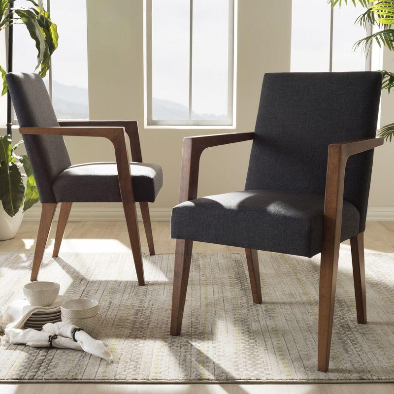 Set of 2 Andrea Mid - Century Modern Upholstered Wooden Armchair - Dark Gray - Baxton Studio