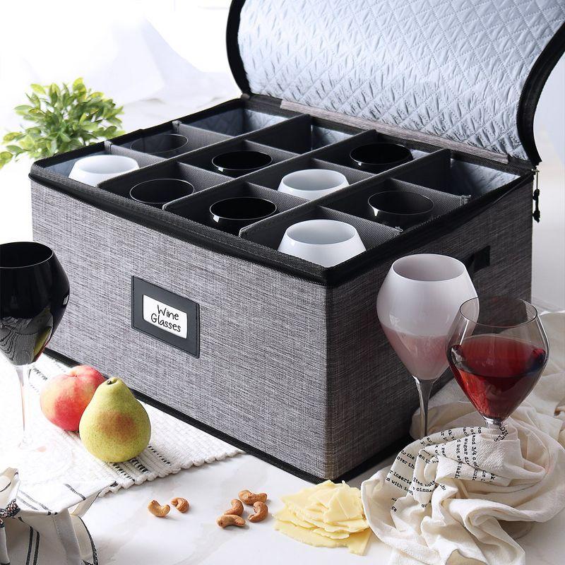 StorageBud 2 Pack Wine Glass Storage Box, Quilted and Stackable Stemware Storage Cases - Service of 12 each