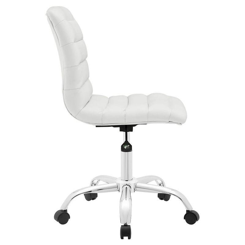 Cream Channel Tufted Armless Swivel Office Chair with Metal Base