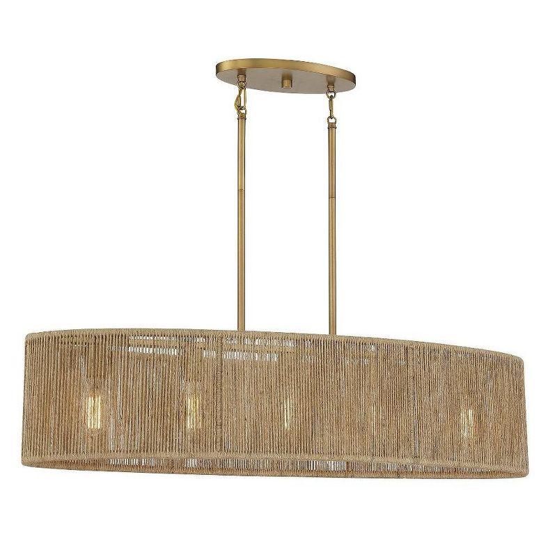 Warm Brass and Rope Textured 5-Light Linear Chandelier