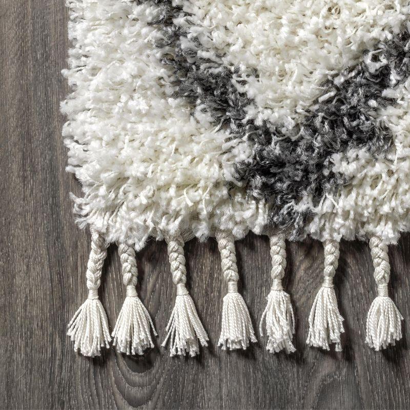 8'x10' Mercer Shag Plush Tassel Moroccan Geometric Trellis Area Rug, Cream/Grey - JONATHAN Y