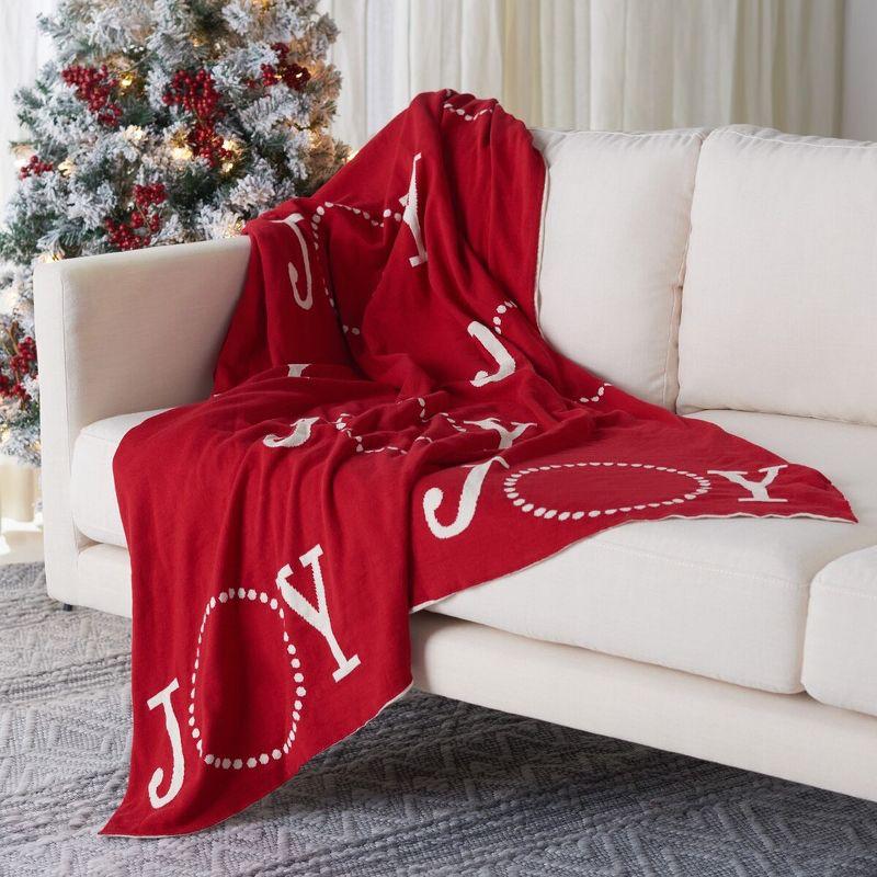 Joy to the World Red & White Cotton Fleece Throw Blanket