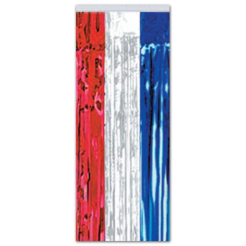 Beistle 8' x 3' 1-Ply Flame Resistant Gleam 'N Curtain Red/White/Blue 2/Pack 55410-RWB