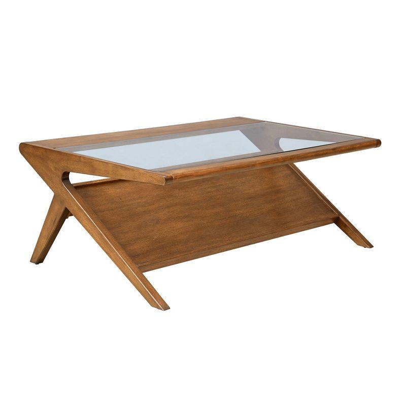 Retro Walnut Rubberwood Coffee Table with Glass Top