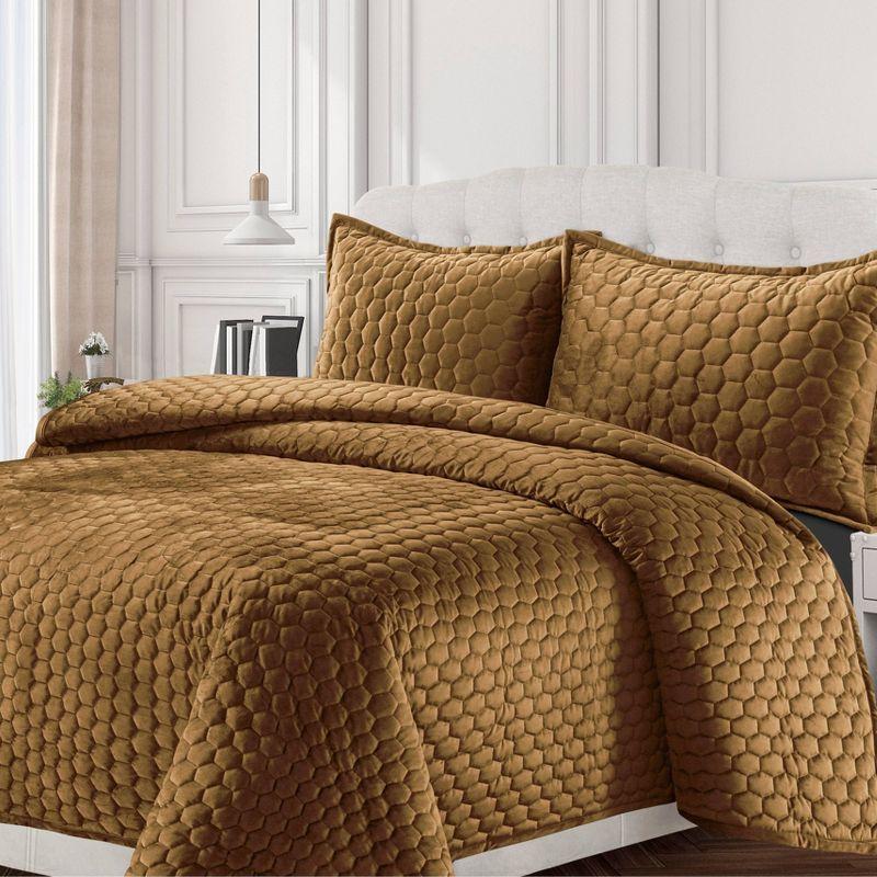 Camel Twin Velvet Reversible Quilt Set