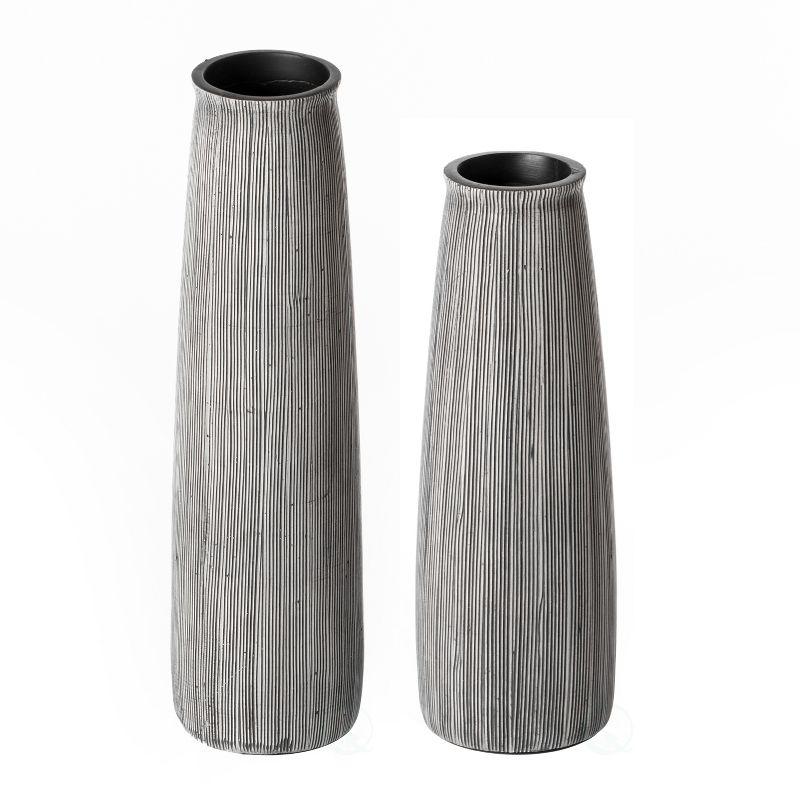 Modern Striped Polyresin Table Vase Set in Black and White