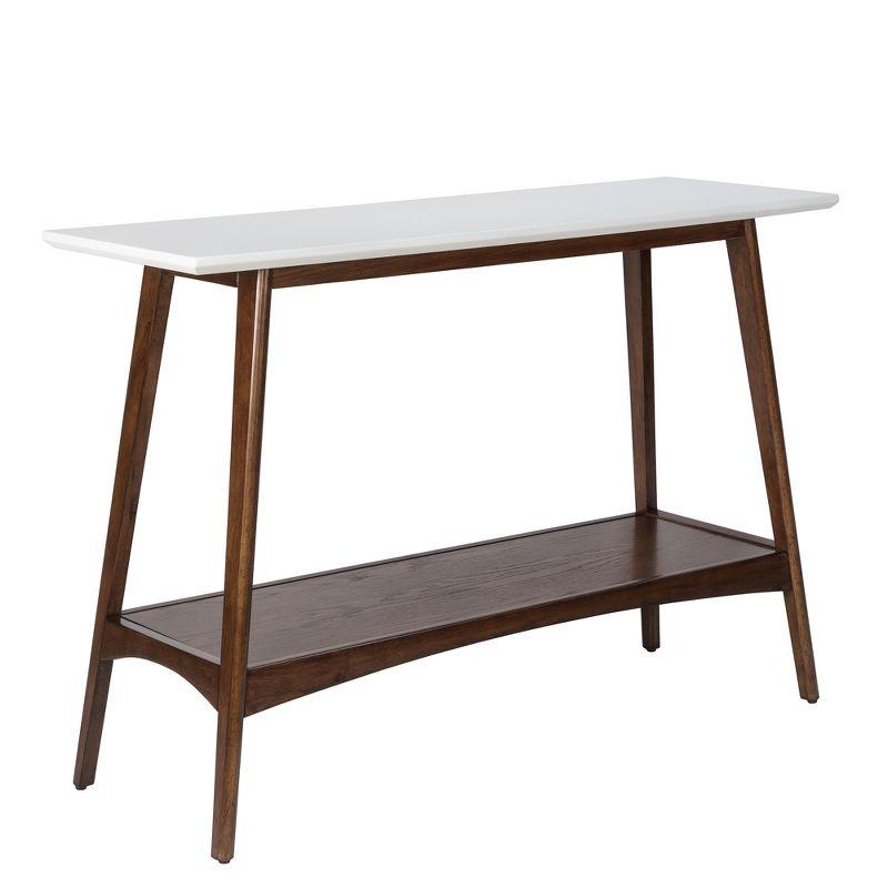 Mid-Century Off-White and Pecan Console Table with Storage Shelf