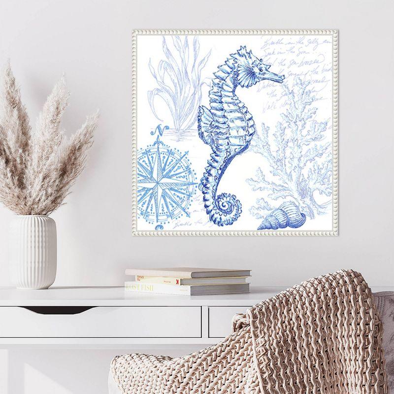 22" Coastal Sketchbook Sea Horse Blue and White Canvas Print