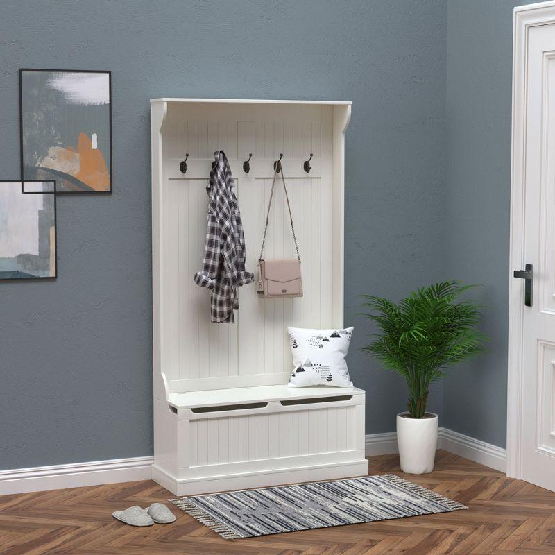 White Hall Tree with Storage Bench and Coat Rack