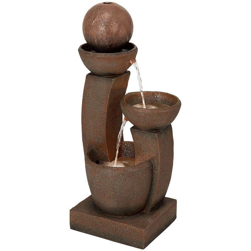 Curved Columns 31" High Large Modern Zen Indoor Outdoor Decor Faux Stone Floor Fountain with Light LED Outside Garden Patio