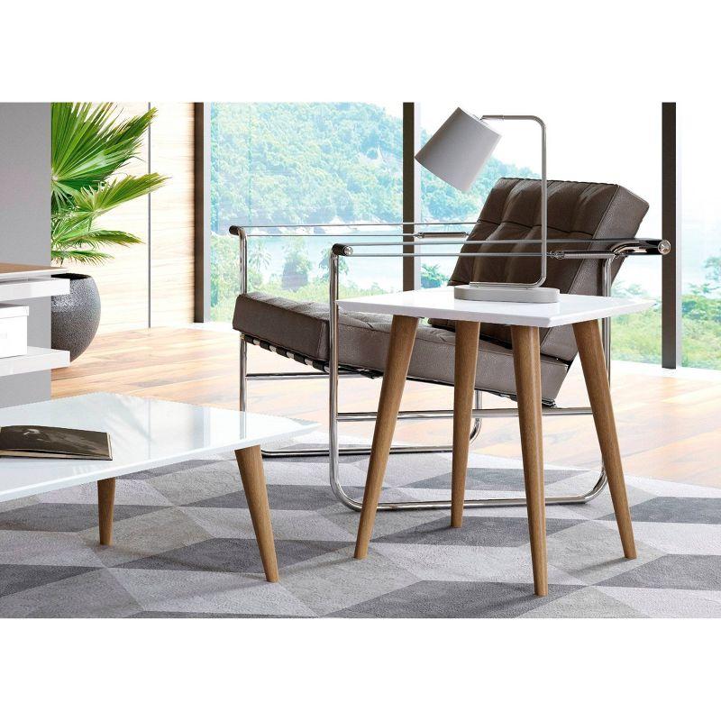 Utopia 19.68" White Gloss Square End Table with Maple Legs