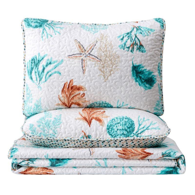 FreshFolds Bright Watercolor Coral Print Quilt Set with Shams