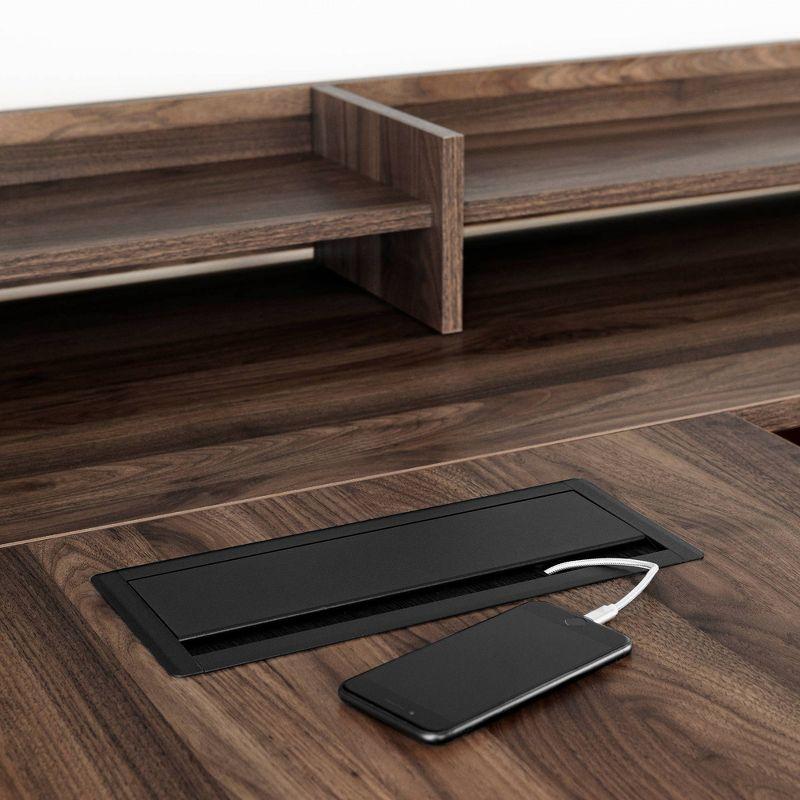 Helsy L-Shaped Desk with Power Bar and Removable Hutch Natural Walnut