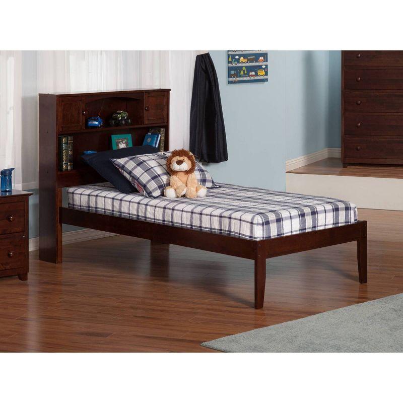 Walnut Twin Platform Bed with Bookcase Headboard and Storage