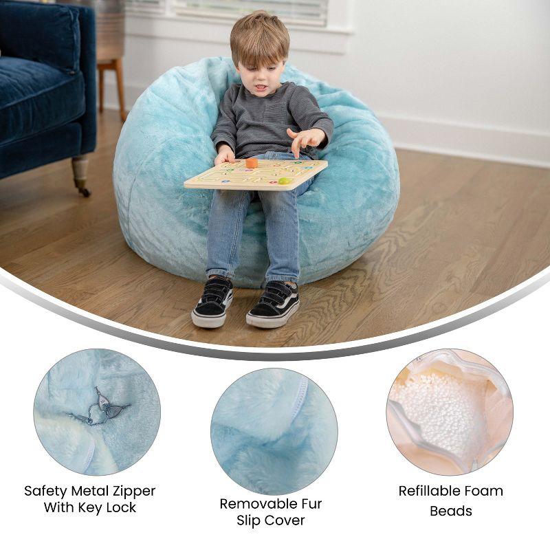 Flash Furniture Dillon Small Teal Furry Refillable Bean Bag Chair for Kids and Teens