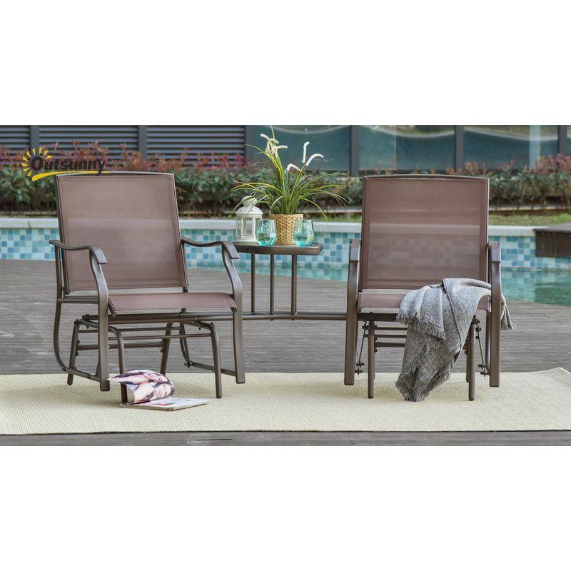 Outsunny Outdoor Glider Chairs with Coffee Table, Patio 2-Seat Rocking Chair Swing Loveseat with Breathable Sling, Beige
