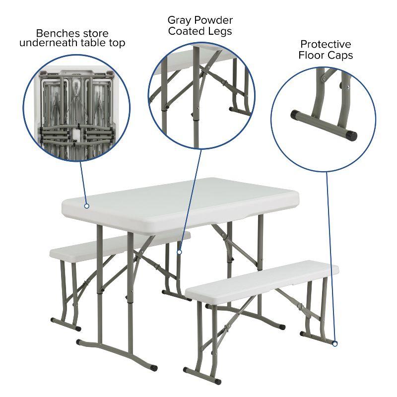 Flash Furniture 3 Piece Portable Plastic Folding Bench and Table Set