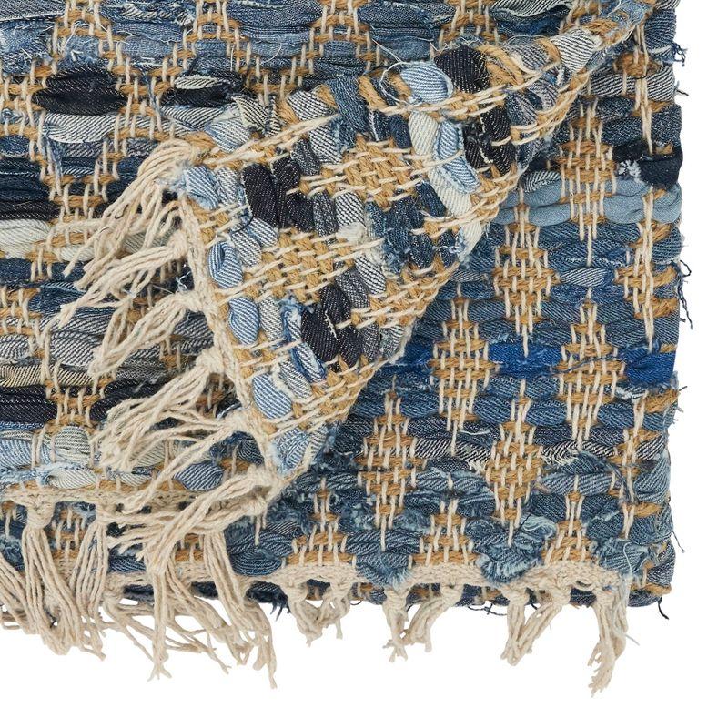 Saro Lifestyle Woven Chindi Net Fringed Table Runner, Blue, 16"x72"