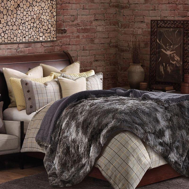 Chanasya Wolf Faux Long Fur Throw Blanket - Soft, Fuzzy Throw Blanket - 50" x 65” - Dark Gray
