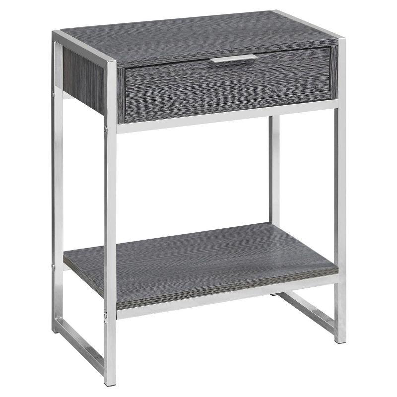 Gray Wood and Chrome Metal Rectangular Accent Table with Storage