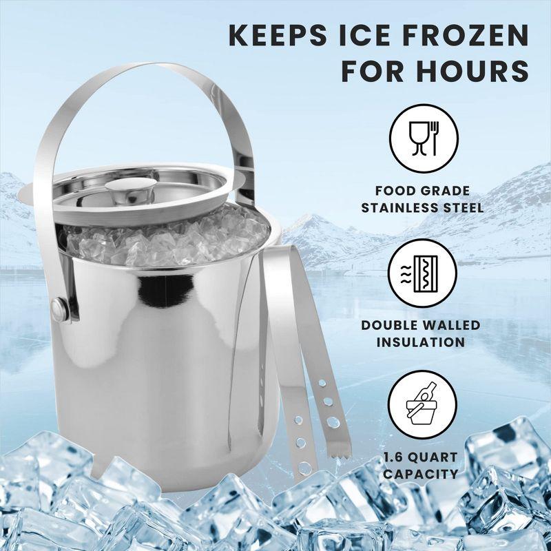 Sol Living 3 Qt. Double Wall Stainless Steel Ice Bucket Includes Tongs and Lid - Plain & Shiny