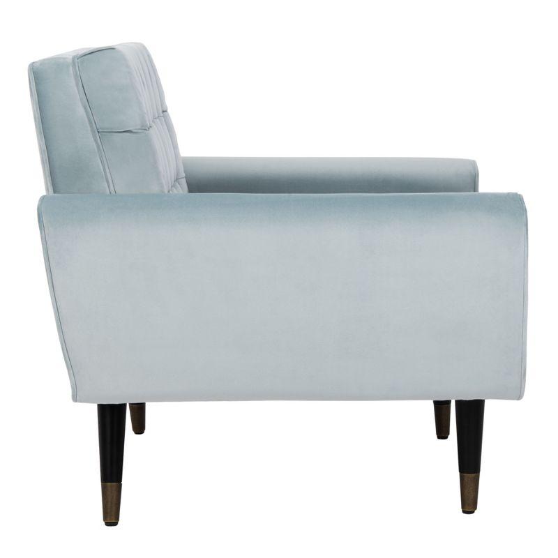 Slate Blue Velvet Tufted Accent Chair with Vintage Black Legs