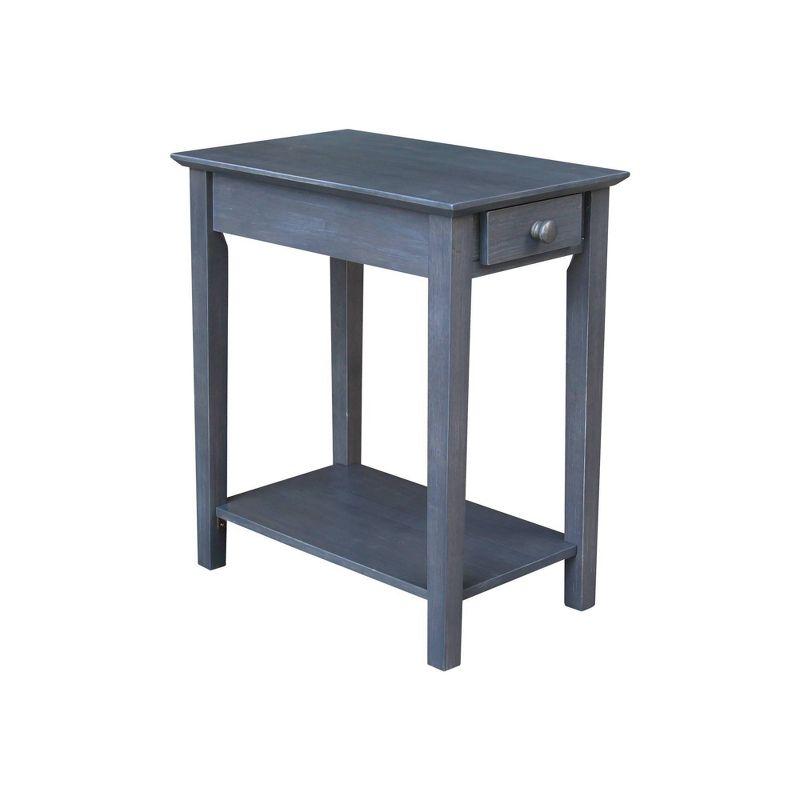 International Concepts Narrow End Table Heather Gray: Mid-Century Modern Style, Hardwood, Drawer & Shelf