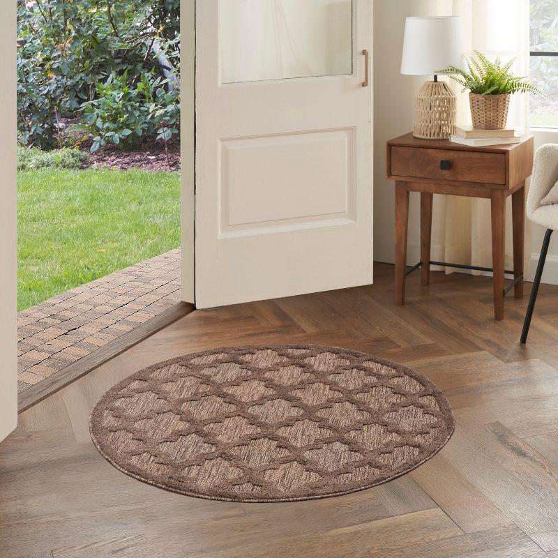 Nourison Easy Care 4' x Round Brown Modern Indoor/Outdoor Rug