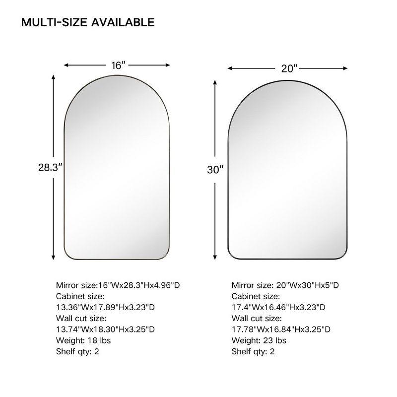 TEHOME 16 in. W x 28.3 in. H Arched Metal Framed Recessed Medicine Cabinet with Mirror for bathroom in Brushed Nickel