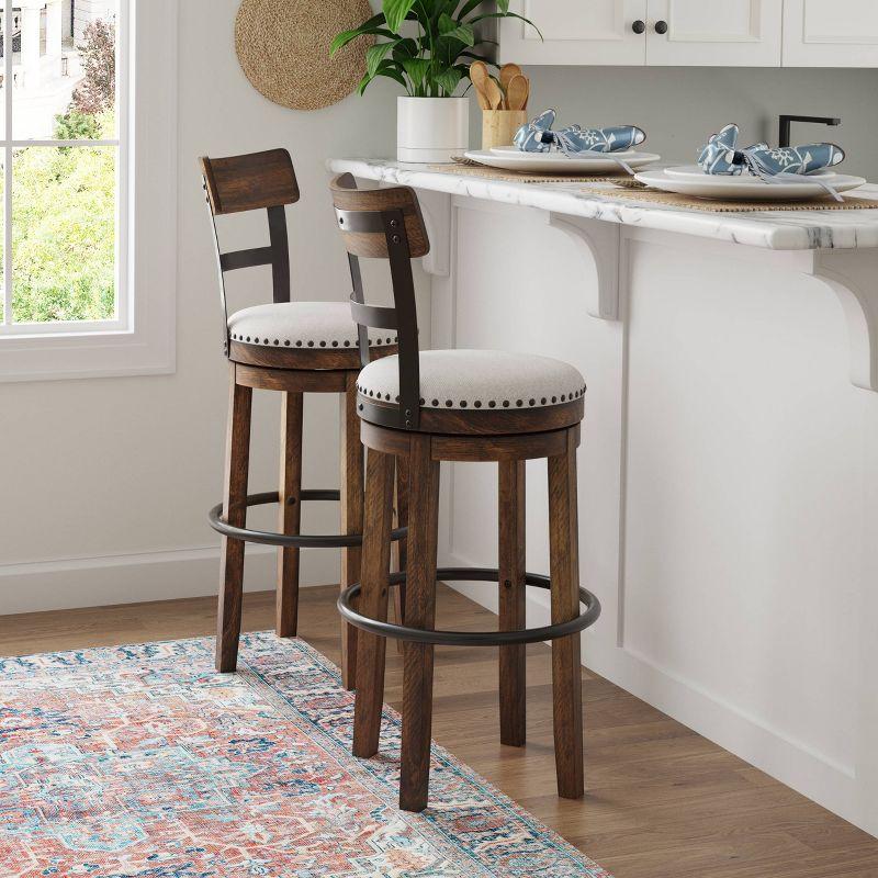Tall Valebeck Upholstered Swivel Barstool Brown - Signature Design by Ashley: Kitchen Counter Height, Rustic Style