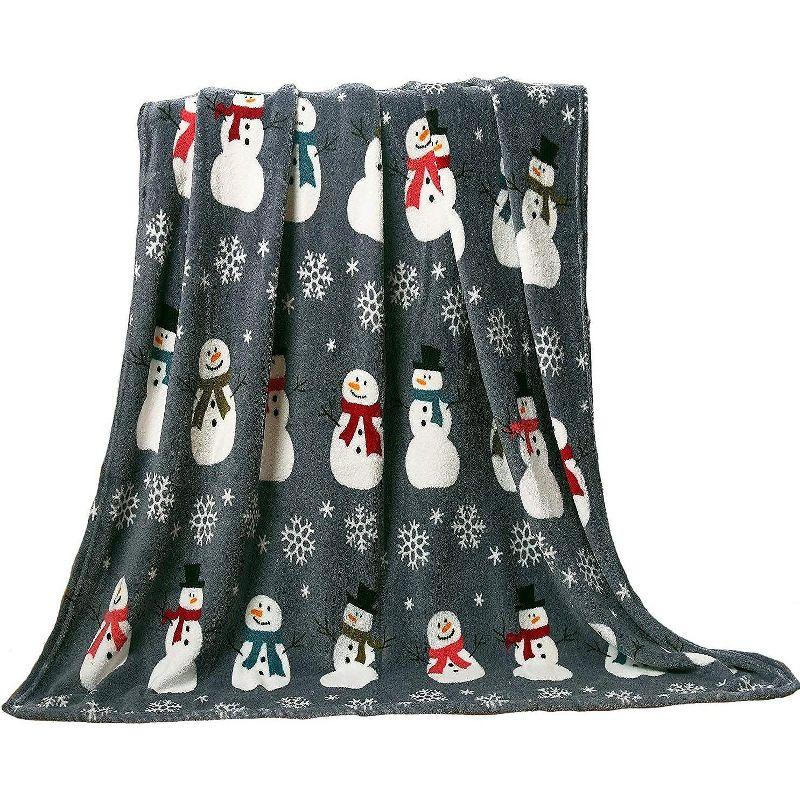 Gray Snowman Fleece Christmas Throw Blanket - 50 x 60 inches