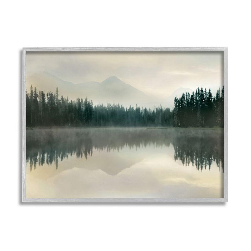 Stupell Industries Foggy Lake Forest Landscape Soft Nature Water Reflection Gray Framed Giclee, 16 x 20
