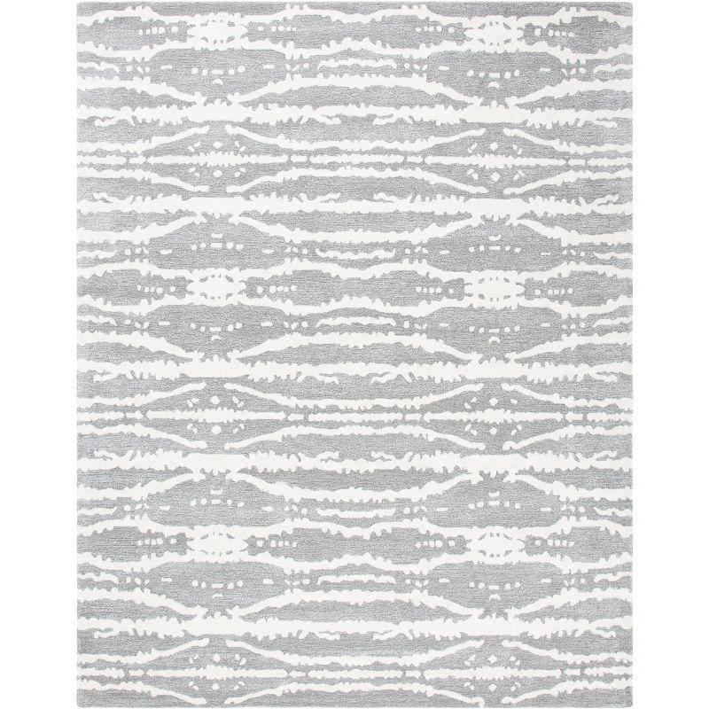 Grey and Ivory Hand-Tufted Wool and Viscose Area Rug