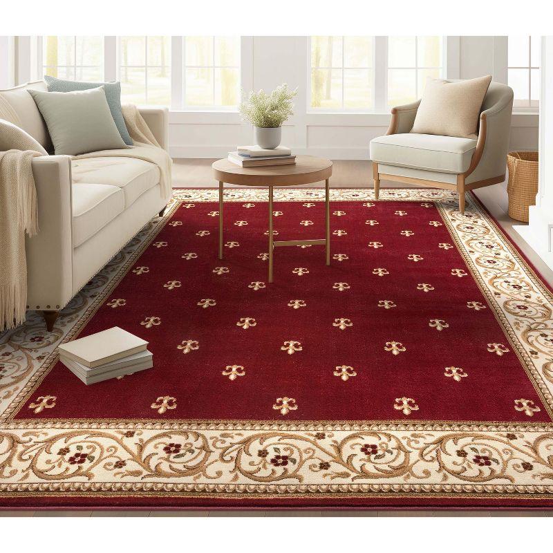 Well Woven Barclay Collection Fleur de Lis Red 7'10" x 9'10" Area Rug - for Living Room, Bedroom, and Dining Room