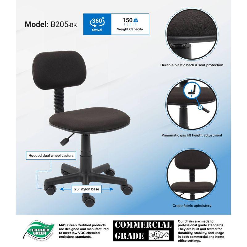 Fabric Steno Chair Black - Boss Office Products: Pneumatic Lift, Nylon Base, Swivel Casters