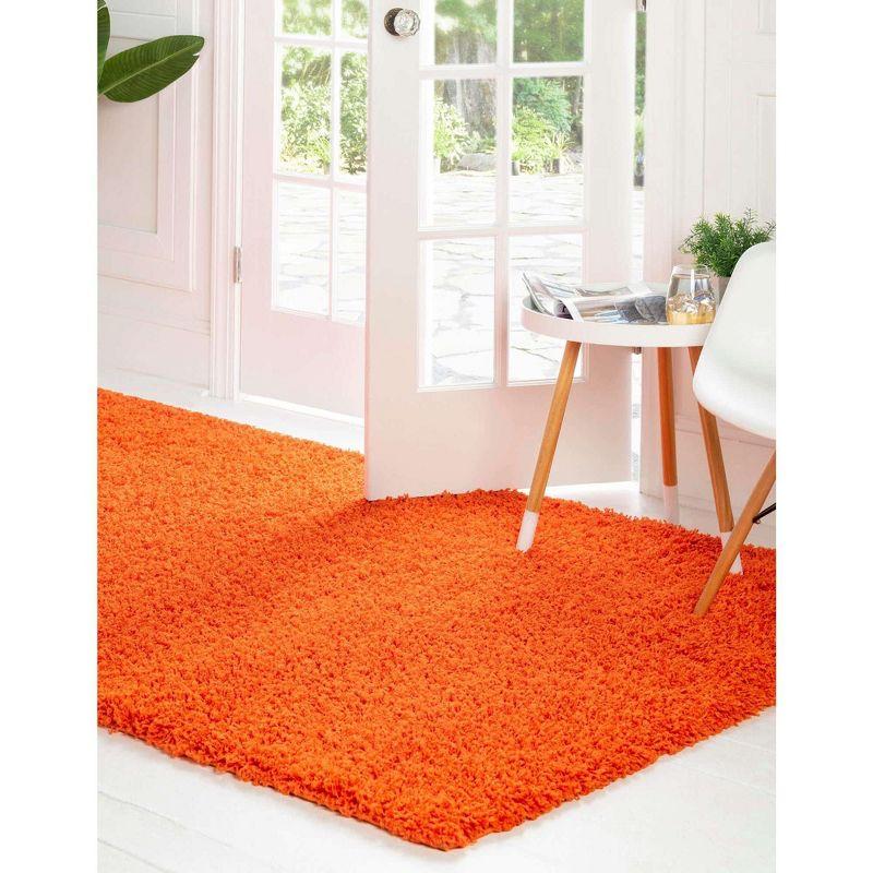 Tiger Orange 10'x13' Plush Rectangular Synthetic Shag Rug