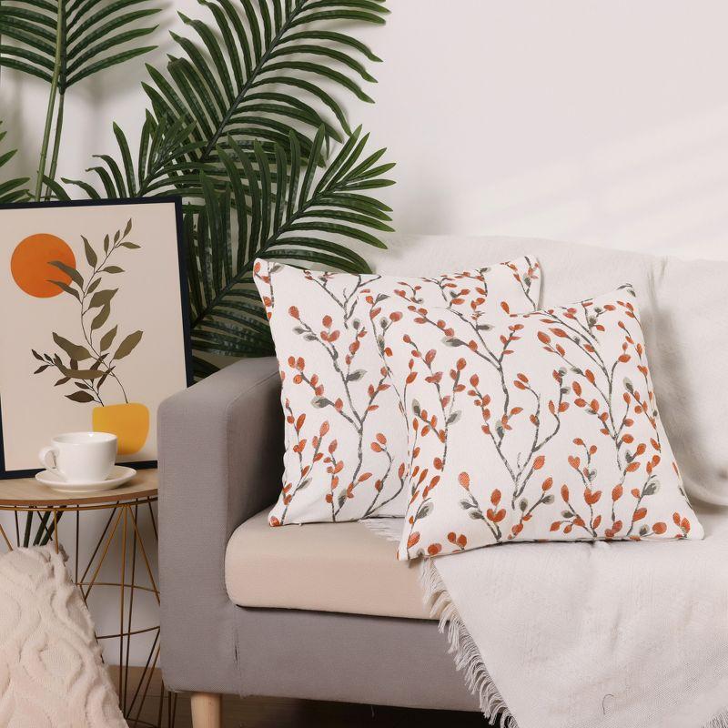 Unique Bargains Four Seasons Decoration Throw Floral Pattern Pillow Cases 2 Pcs Orange Flower 18" x 18"