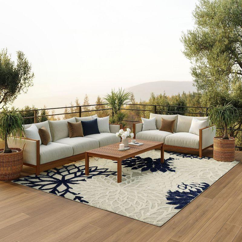 Nourison Aloha Floral Bloom Flatweave High-Low Indoor Outdoor Area Rug Ivory/Navy 7'10" x 10'6"