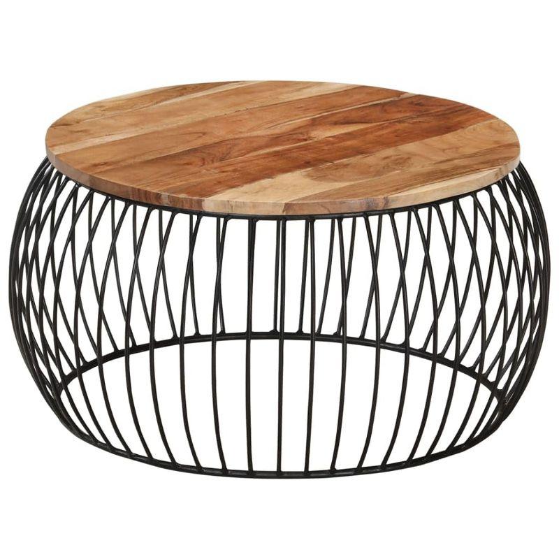 vidaXL Vintage-Style Coffee Table - Solid Acacia Wood, Round Design, Iron Frame, with Wide Tabletop,