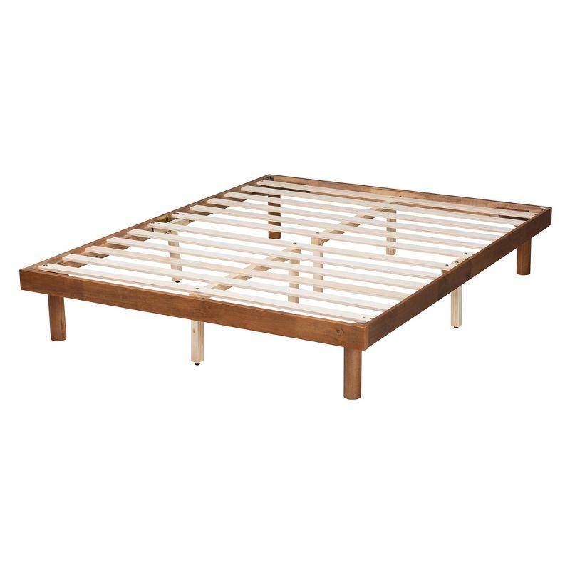 Winston Walnut Wood Full Size Platform Bed Frame with Tufted Upholstery