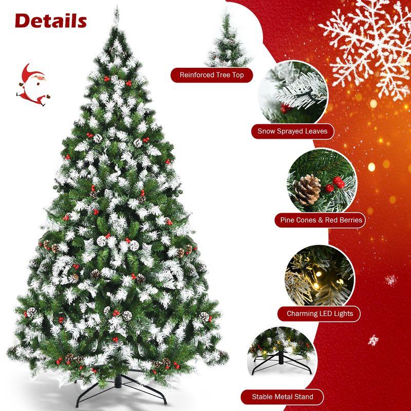 Costway 6ft\7.5ft\9ft Pre-lit Snowy Christmas Tree 818\1398\2058  Tips w/ Pine Cones & Red Berries