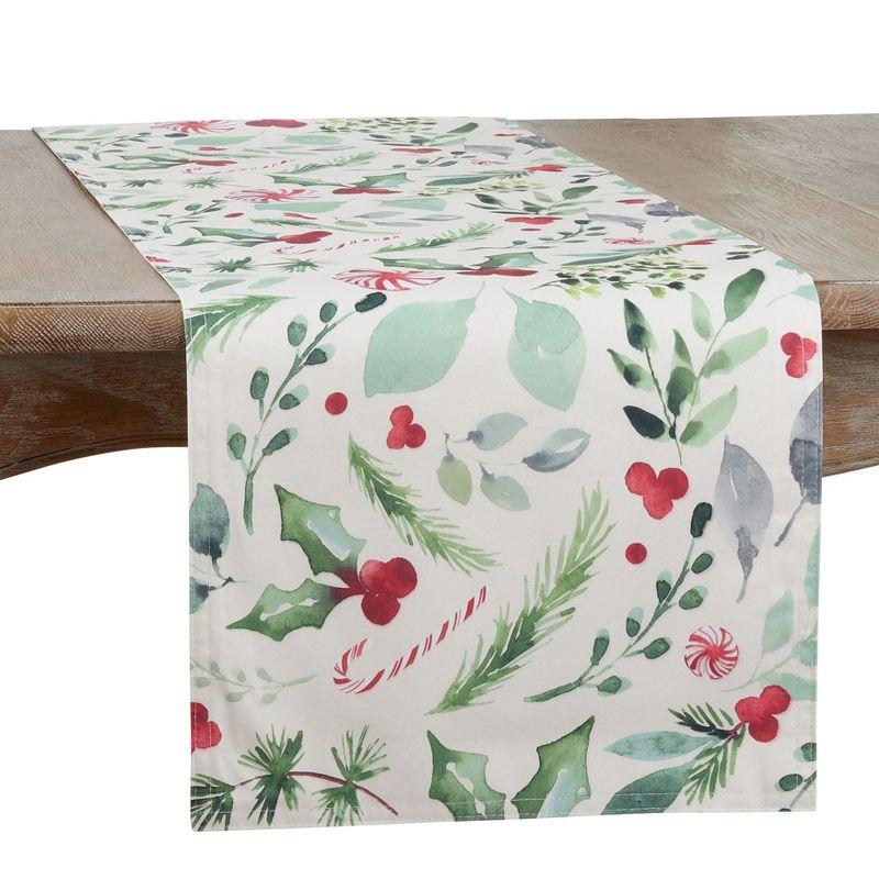 Festive Christmas Foliage and Candy Canes Polyester Table Runner