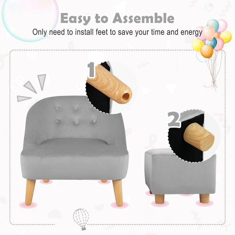 Costway Kids Sofa Chair w/ Ottoman Toddler Single Sofa Velvet Upholstered Couch Grey\Pink