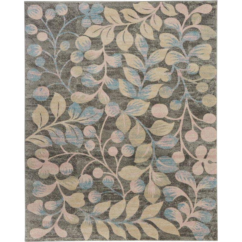 Nourison Tranquil 8' X 10' Grey/Beige Area Rug Contemporary Botanical Vine and Bloom by Nourison